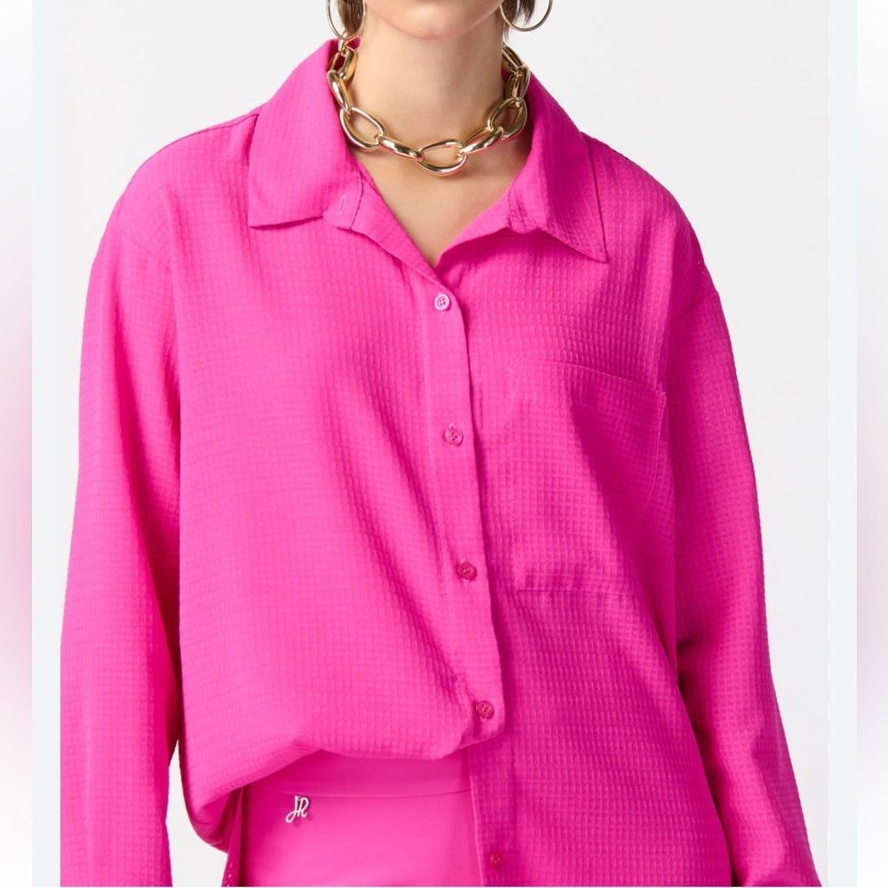 Joseph Ribkoff long textured neon pink Fuchsia Blouse button down shirt women 22